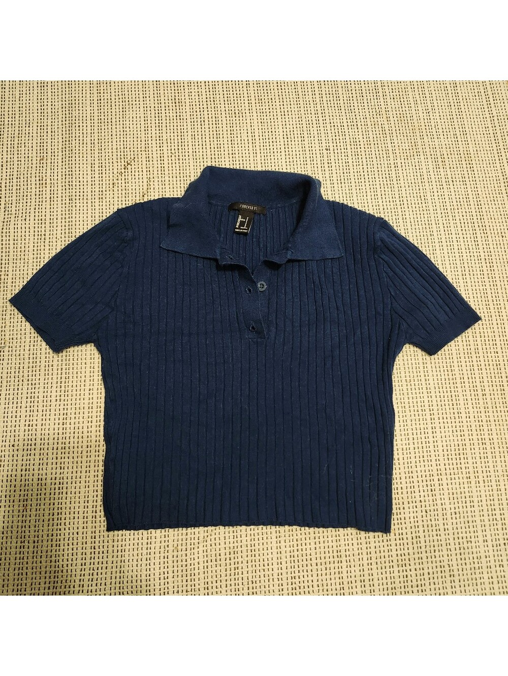 Forever 21 Ribbed Collar Polo Sweater - Navy Blue/Dark Teal